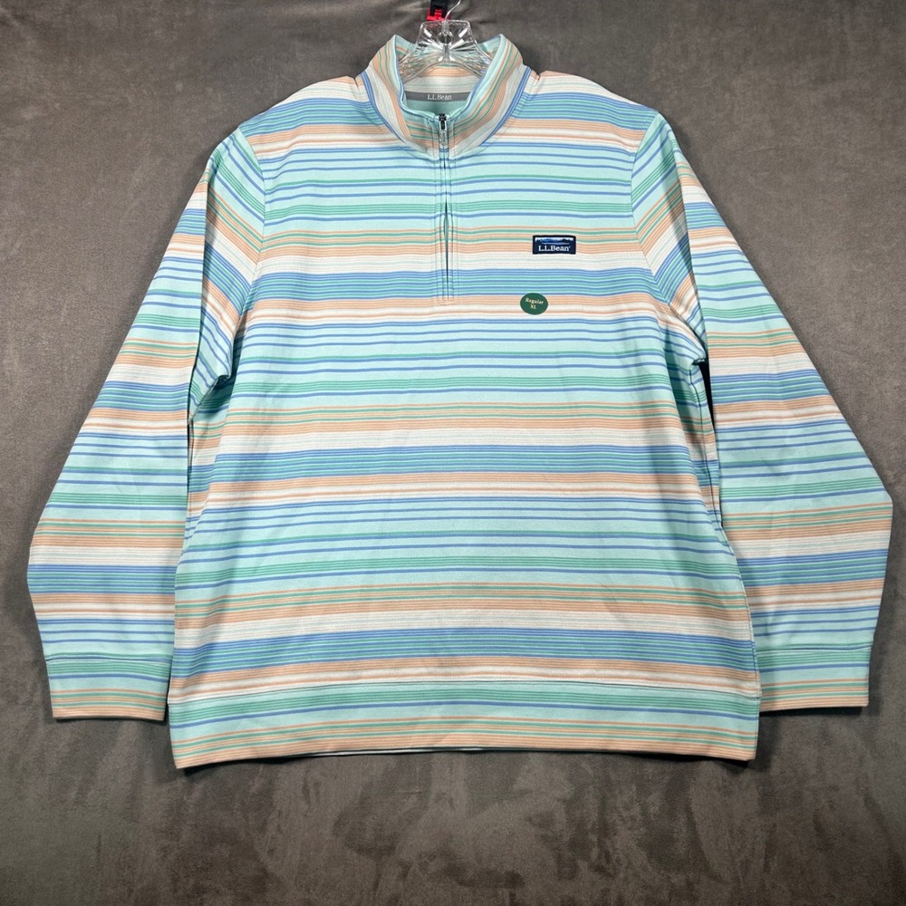 LL Bean Mens XL Regular 1/4 Zip Pullover Striped Pique Sweatshirt 525688